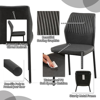 Modern Dining Chairs Set of 4, PU Leather Comfortable Upholstered Dining Room Kitchen Side Chair with Black Metal Legs for Living Room Restaurant, Waterproof, Space-Saving (Grey)