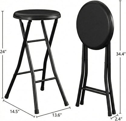 24 Inch Folding Stool Chair, Black Foldable Stool for Adults Portable, Lightweight Collapsible Bar Stool with Padded Seat, Compact Fold Up Stool for Parties, Weddings, Indoor Outdoor Use
