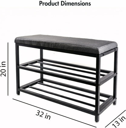 Luxe L 100% Faux Fur Shoe Storage Bench for Entryway, Compact Bench with Multi-Tier Shoe Rack, Space-Saving Small Entryway Bench with Storage Shelf, Ideal for Living Room, Hallway - Charcoal