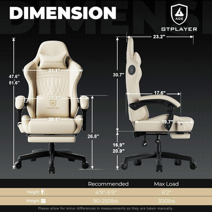 GTPLAYER Gaming Chair with Speakers ACE-PRO, Computer Video Game Chairs with Footrest for Adults, Built-in Speakers, App Support & Bluetooth Control, Ergonomic Reclining Silla, Linkage Armrest, Ivory