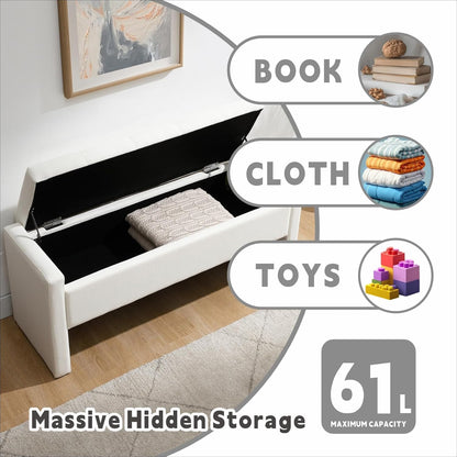 47.25'' Ottoman with Storage, End of Bed Storage Bench, Entryway Bench - Linen Upholstered Multi-Functional Footrest for Bedroom, Living Room, Dorm & Window Bench (A-White)