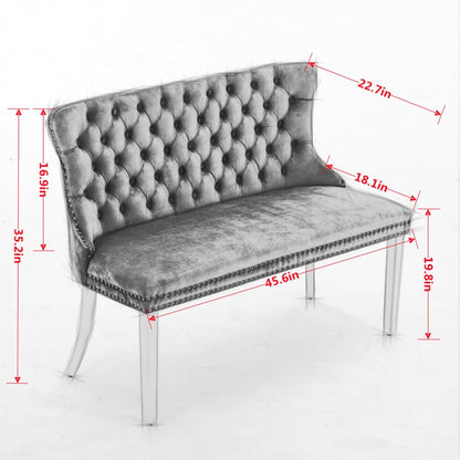 KEIKI Velvet Tufted Loveseat Bench, Double Dining Room Chairs, 2-Seat Tufted Seat with Nailhead Trim Chairs with Gold Plated Steel Legs and Padded Seat, Blue