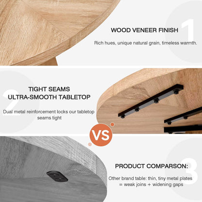 47" Round Dining Table for 4 6 People, [Fanned Base] [1.38" Thick Top] Farmhouse Wood Kitchen Table for Dining Living Room Home, Natural