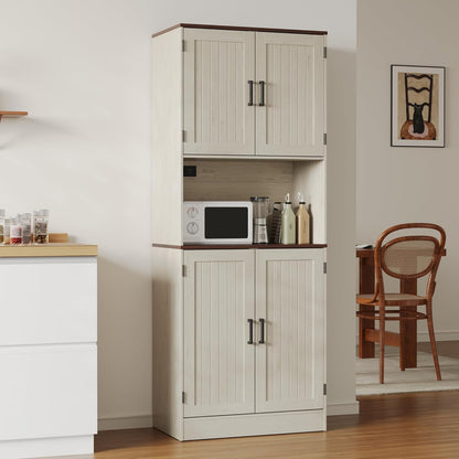 MHOM 71" Tall Pantry Cabinet with Charging Station, Farmhouse Kitchen Hutch with Adjustable Shelves, Modern Kitchen Pantry Storage Cabinet for Dinning Room & Living Room, Antique Oak