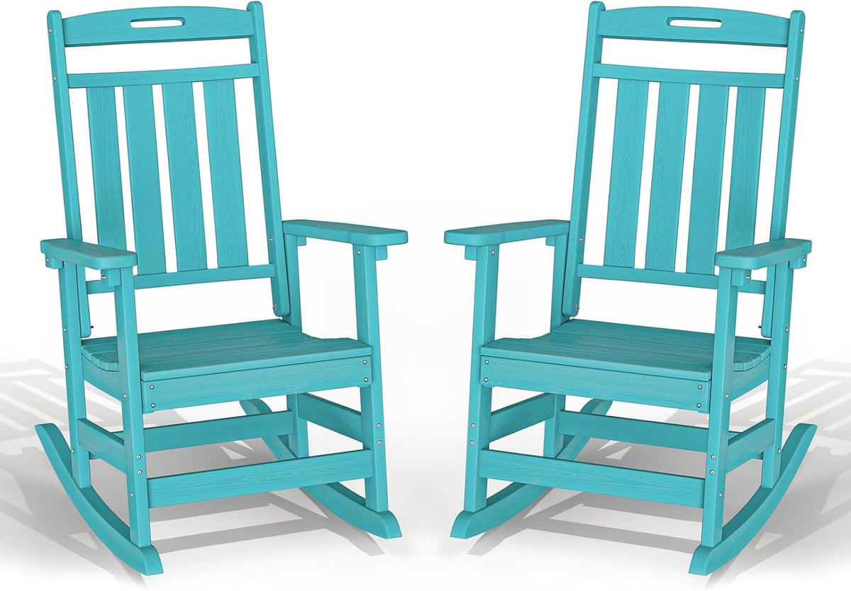 Plawdlik Oversized HDPE Outdoor Rocking Chair Set of 2, All-Weather, Aruba | Heavy Duty Patio Rockers with High Back, Extra Large & Extra Wide, Supports up to 380lbs, Perfect for Porch, Lawn, Garden