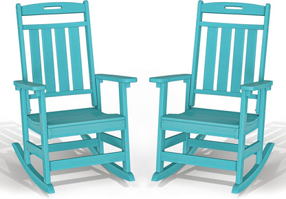 Plawdlik Oversized HDPE Outdoor Rocking Chair Set of 2, All-Weather, Aruba | Heavy Duty Patio Rockers with High Back, Extra Large & Extra Wide, Supports up to 380lbs, Perfect for Porch, Lawn, Garden