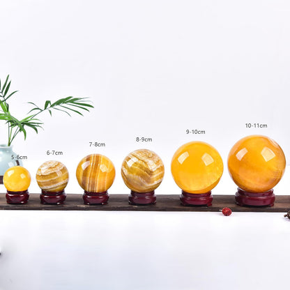 JIC Gem Natural Yellow Fluorite Crystal Sphere Crystal Decorative Ball with Wooden Stand Meditation Balls for Witchcraft Reiki Gift 40-50mm