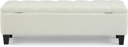 Ottoman Bench with Storage - Beige Storage Bench End of Bed with Safety Hinges, Tufted Ottoman for Living, Dining Room, Entryway and Hallway