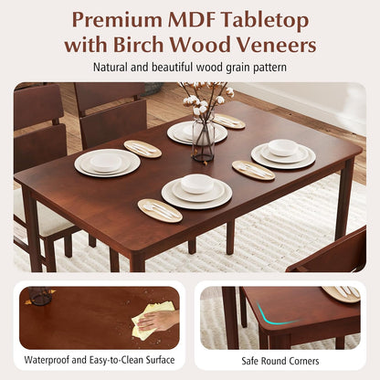 GOFLAME 5-Piece Dining Table Set for 4, Farmhouse Wooden Kitchen Table & 4 Upholstered Chairs with Padded Seat and Rubber Wood Legs, Space Saving Dinette Set for Dining Room, Restaurant, Small Space