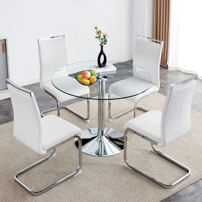 gopop 40" Round Glass Dining Table, Modern Kitchen Table with Tempered Glass Top & Stainless Steel Silver Leg, Clear Dining Room Table for Kitchen Dinner Room.