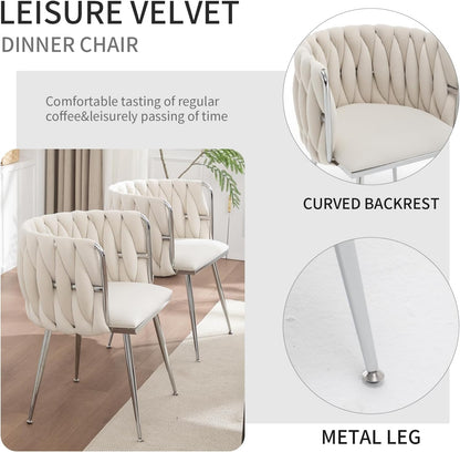 Velvet Dining Chairs Set of 4, Upholstered Dining Room Chairs with Metal Legs, Sillas de Comedor Modernas 4, Modern Kitchen Chairs for Dining Room, Living Room, Kitchen, Bedroom, Beige