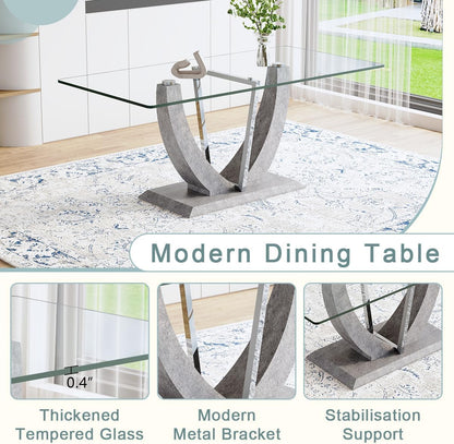 71" Glass Dining Table Set for 8, 9 Piece Dining Room Table Set with Upholstered Chairs, Kitchen Table Set for 8 for Home, Apartment, or Villa