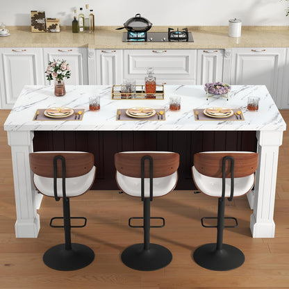 Gyfimoie 71" Large Imitation Marble Dining Table with Roman Column,36" H Island Table with Charging Station,Mordern Kitchen Island,Home Bar Unit for Home Kitchen, Living Room, Balcony, Basement