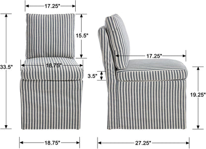 Kmax Slipcovered Dining Chairs Set of 4, Modern Upholstered Armless Kitchen Chair, Accent Single Sofa Chair for Diningroom Livingroom, Blue Stripe