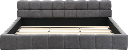 Merax King Size Elegant Chenille Upholstered Platform Bed with Thick Headboard and Footboard, Block Style Upholstery Grounded Bed Frame, Gray