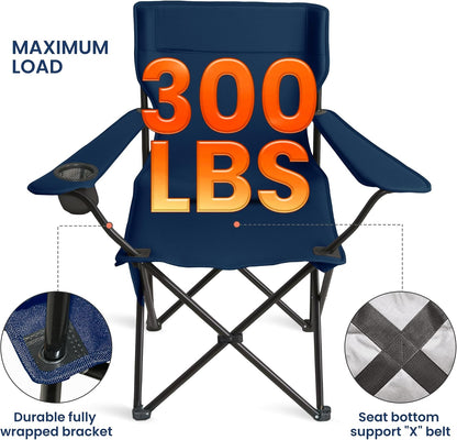 Portable Camping Chair 2 Pack, Folding Outdoor Chair with Cup Holder & Side Pocket for Camping, Hiking, Picnic, Beach (Navy Blue, 2 Pack)
