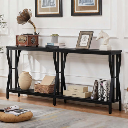 HOMISSUE Sofa Console Table, 70.9" Extra Long Sofa Table with 2-Tier Storage, Industrial Narrow Console Tables Behind Couch, Hallway Table for Entryway, Living Room, Black
