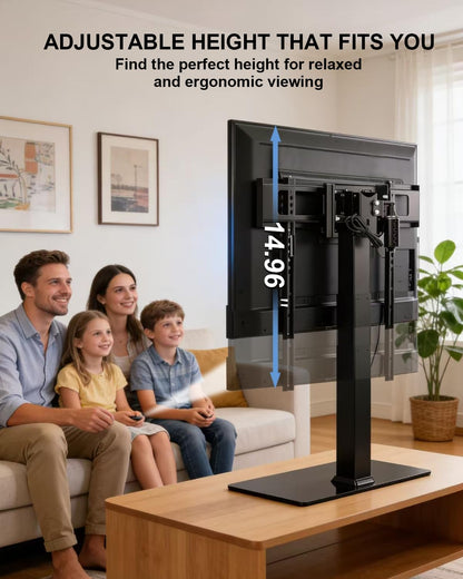 Universal Motorized TV Mount with Remote - Motorized TV Stand with Tempered Glass Base, TV Lift for Desktop and Floor
