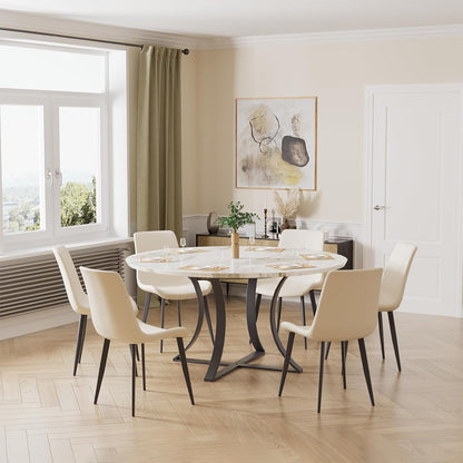 Modern Dining Chairs Set of 4, PU Leather Dining Room Chairs, Upholstered Kitchen Chairs with Ergonomic Backrest & Sturdy Metal Legs, Perfect for Dining Room, Living Room, White