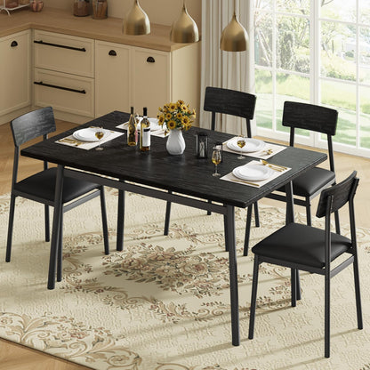 Garvee Dining Table Set for 4 with 4 Upholstered Chairs, Dining Room Table Set for 4 w/Smooth Edge, Wood Kitchen Table Chairs Set of 4 for Dining, Kitchen Room, Apartment, Rustic Blake