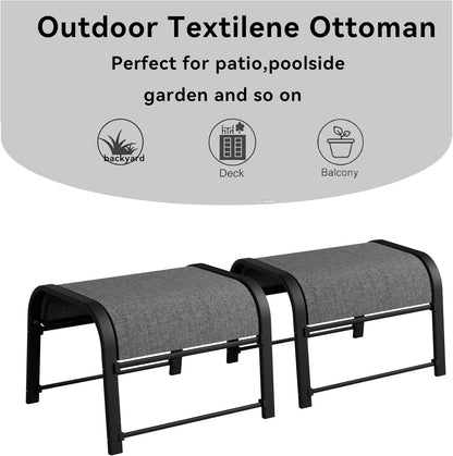 Outdoor Footstool Ottoman with Sturdy Metal Frame & Breathable Textilene Fabric, All-Weather Portable Footrest for Patio, Lawn, Garden, Poolside, Balcony, Camping, Porch & Indoor Use (1, black)