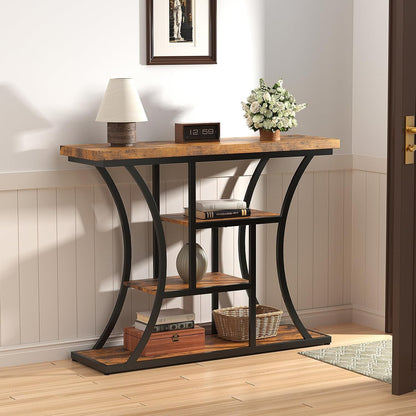 41.3" Industrial 4 - Tier Console Table with Curved Metal Frame, Narrow Long Sofa Table & Entryway Table with Storage Shelves for Living Room, Accent Table for Hallway Furniture Foyer
