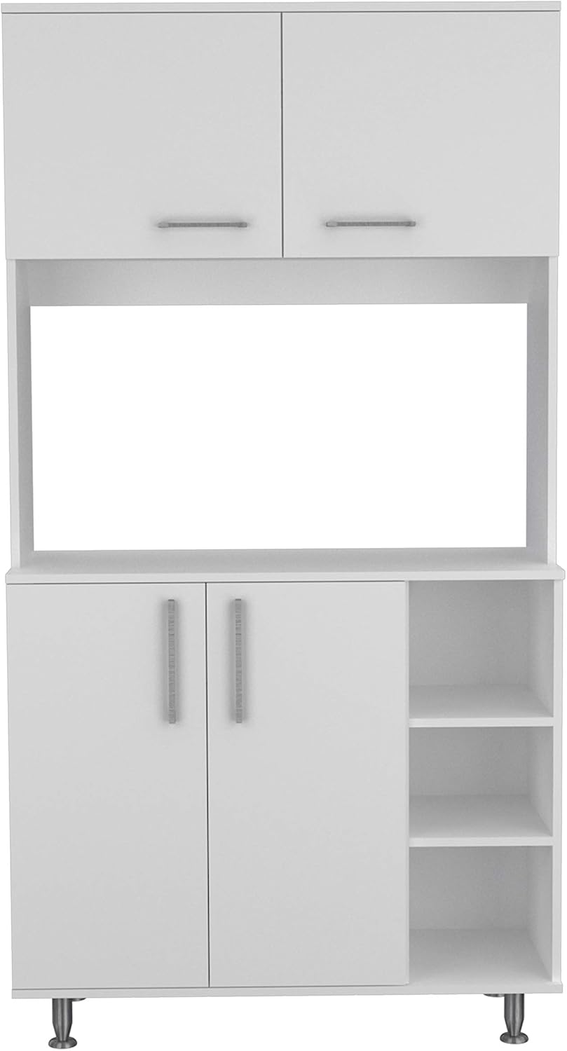 FM FURNITURE Colorado Pantry Cabinet with Three Small Open Shelves and One Cabinet, Color White. for Kitchen Room