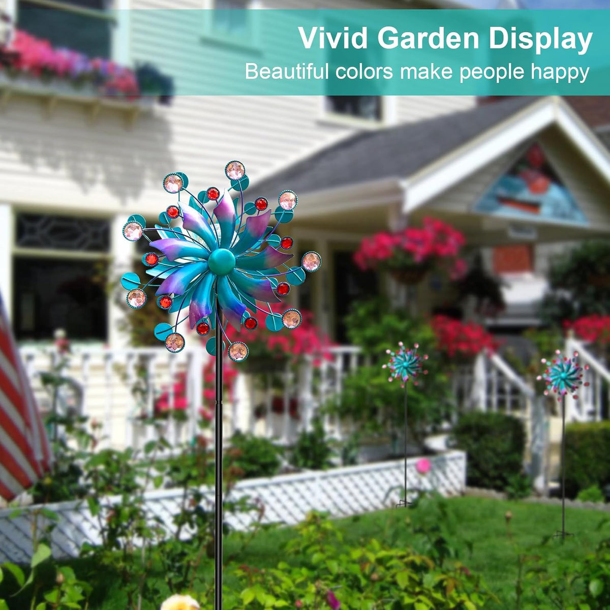 Solar Wind Spinners for Yard and Garden-60.6 Inch 360° Metal Wind Sculptures Outdoor Clearance Kinetic Windmills with Multi Color Led Glass Ball