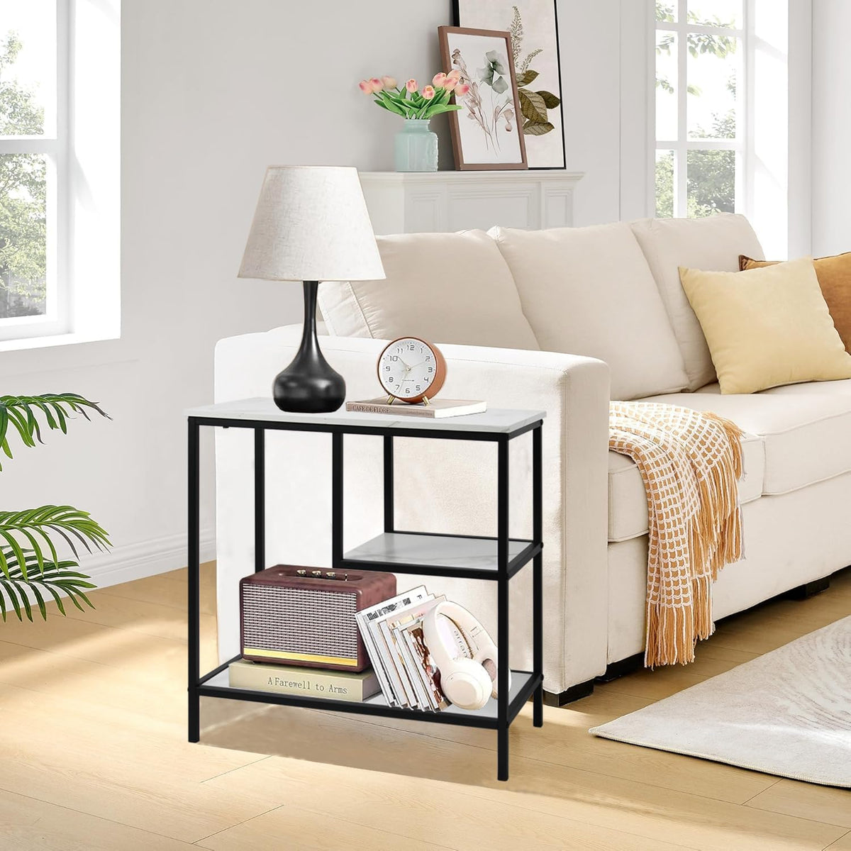 AT-VALY 3-Tier End Table,Nightstand for Living Room, Bedroom, Office, Bathroom (Black)