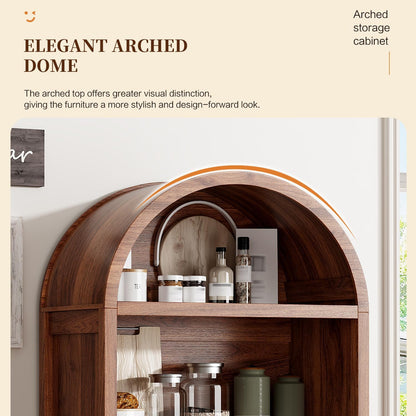 Ieejdn 71" Tall Arched Kitchen Pantry,Modern Fluted Wood Storage Cabinet with Doors,Adjustable Shelves,Organizer, Versatile Cupboard for Kitchen,Living Room,Dining Room,Bathroom,Walnut3