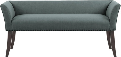 Madison Park Accent Bench, Upholstered with Nailhead Trim, & Padded Seat Entryway Bench Small, End of Bed Bench with Back, 49.5" W x 19.25" D x 23" H, Slate Blue
