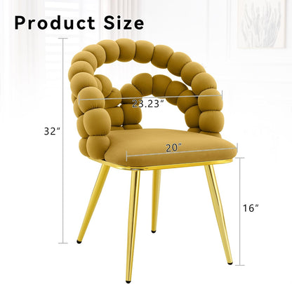 TesNus Velvet Dining Chairs Set of 2, Mustard Yellow Upholstered Velvet Chairs with Gold Metal Legs, Modern Armchairs with Curved Backrest for Dining Room, Living Room, or Makeup Vanity