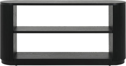 58.9" Modern Console Tables with 3 Tier Open Shelves, Storage Wood Entry Way Table Narrow Long Accent Table for Living Room, Hallway, Entrance, Foyer, with Ash Veneer & Fluted Side, Black