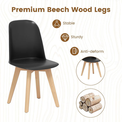 Giantex Modern Dining Chairs Set of 2, Black Armless Kitchen Chair w/Solid Beech Wood Legs, Tilt Backrest, Wide Seat, Indoor Plastic Side Chairs for Living Dining Room Restaurant