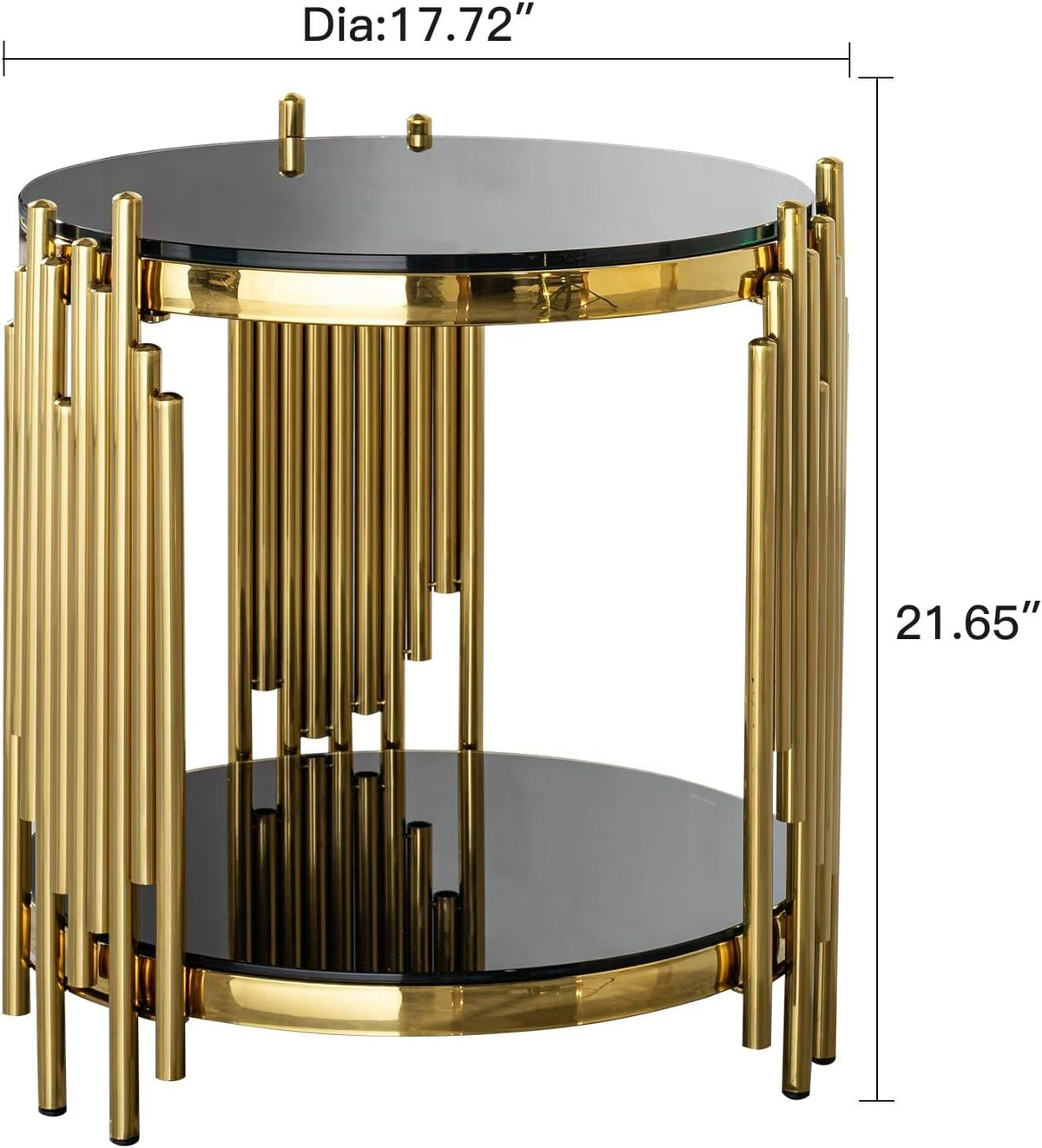 17.72" Round Glass End Table Black, Modern Gold Living Room Table with Stainless Steel Irregular Leg, Small Sofa Side Tables Coffee Tables for Home Office, Black