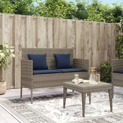 Gray Poly Rattan Patio Storage Bench with Cushion, Outdoor Seat with Waterproof Bag for Cushions and Towels