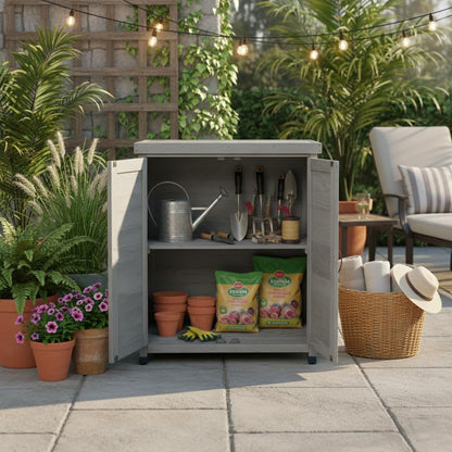 31" Weatherproof Small Storage Cabinet, Storage Cabinets with Hemlock Wood, Tool Cabinet with Magnetic Door for Patio & Garage, Gray