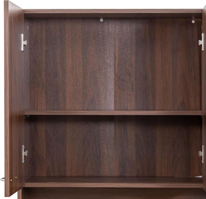 ZeHuoGe 70.86" Tall Pantry Cabinet with 6-Doors, 1-Open Shelves and 1-Drawer for Dining Room,Large Kitchen Hutch,Coffee Bar Station,Kitchen Storage Cabinet (Dark Walnut)