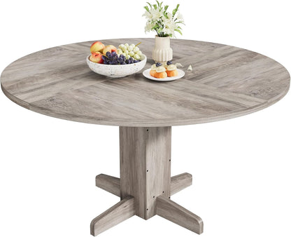Round Dining Table for 4-6 People,Circle Dining Table, 47 Inch Farmhouse Kitchen Table with Sturdy Pedestal Base,Finish Circle Table for Dining Room, Living Room, Apartment
