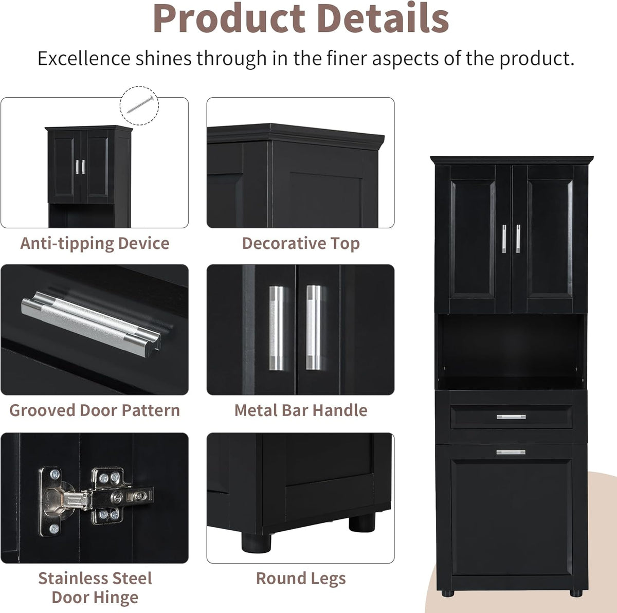 Merax 70" Tall Kitchen Pantry,Farmhouse Storage Cabinet with Adjustable Shelves,Farmhouse Pantry Cabinet with Tilt-Out Basket, for Kitchen,Dining Room,Living Room(Black)