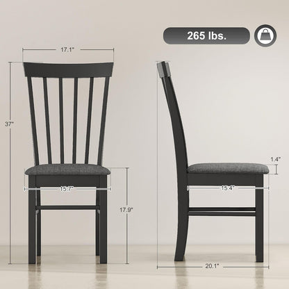 HOMCOM Wooden Dining Chairs Set of 2 Farmhouse Black and Gray | Upholstered Kitchen Chairs, Rubber Wood Frame, for Living Room, Dining Room