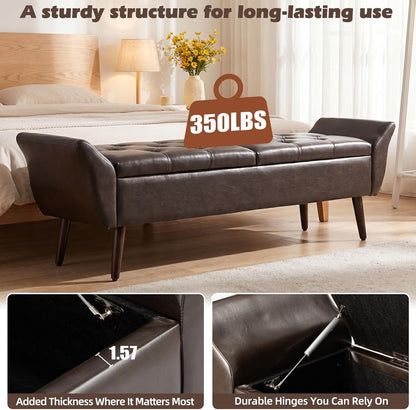 ZZW Storage Ottoman Bench 64’’Length 65L Faux Leather End of King Bed Bench