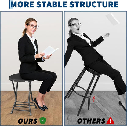 Garvee Folding Stool, Backless 18-Inch Stool, Portable with Handle, Foldable Bar Stool, Anti-Slip Feet, 600Lbs Capacity, for Bar Stools Kitchen Home Indoor and Outdoor Use (Black-12, 18)