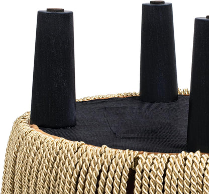 Jennifer Taylor Home Edward 17.5" Round Upholstered Ottoman with Bullion Fringe in Burnt Orange Performance Velvet