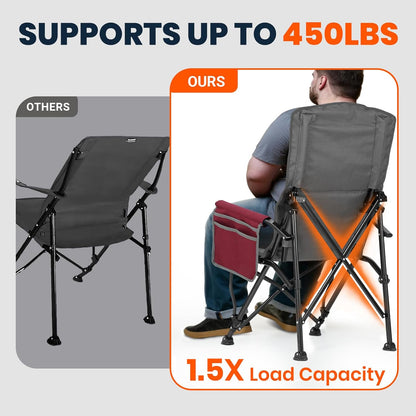 Overmont Camping Chair with Lumbar Support for Adults - Oversized with High Back Supports 450 LBS - Heavy Duty Folding Chair Portable for Outdoor Lawn Patio Balcony with Patent No.: US D1.028.543 S