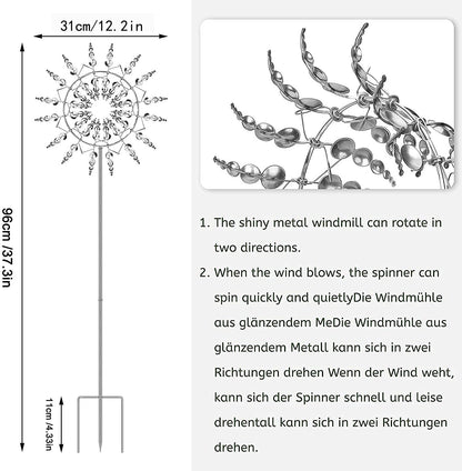 Unique and Magical Metal Windmill, 3D Wind Powered Kinetic Sculpture, Wind Spinner Solar, Wind Spinners for Yard and Garden, Windmill Catchers Outdoor Patio Decoration