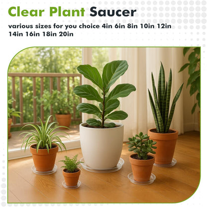 30 Packs Clear Plant Saucers for Indoor Outdoor Use 4/6/8/10/12/14 Inches Heavy Duty Plastic Plant Trays for Planter Bulk Flower Pot Drip Trays to Catch Water, Round Transparent