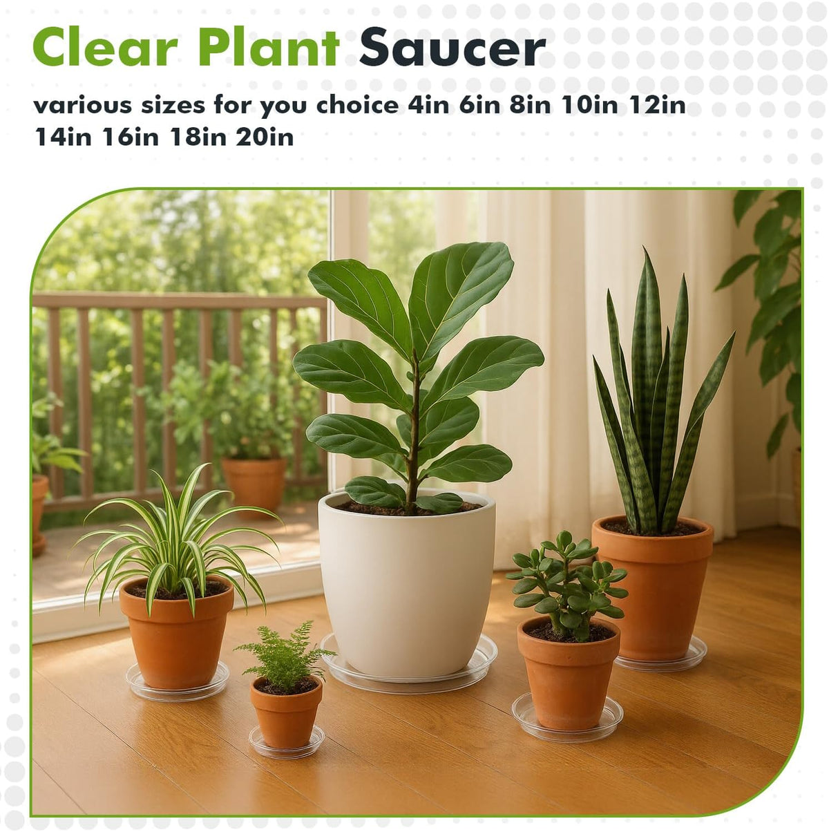 20 Packs 12" Large Clear Plant Saucers for Indoor Outdoor Use Heavy Duty Plastic Plant Trays for Planter Bulk Flower Pot Drip Trays to Catch Water, 4 to 20 Inch, Round Transparent