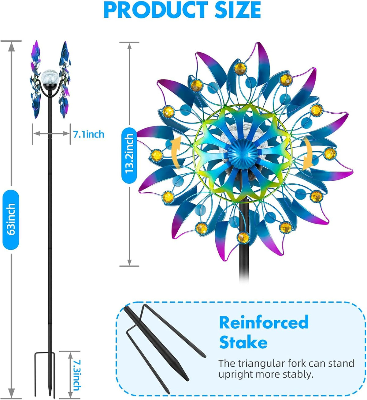 Solar Wind Spinner, Waterproof Outdoor Metal Wind Sculpture for Patio, Lawn & Garden Decor (Retro Muticolor)