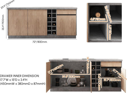 homary 72" Large Gray Kitchen Island with Storage & LED Lights, Wood Freestanding Island with Wine Rack, Drawers, Cabinet & Shelves, Modern for Kitchen & Dining Room